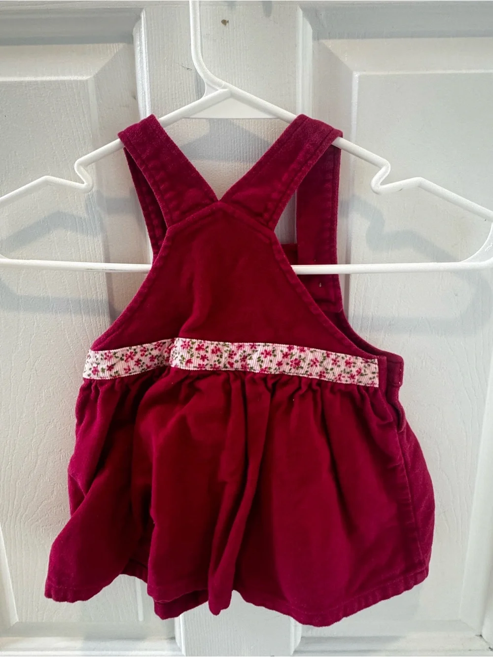 Girls Floral Corduroy Overall Dress - Burgundy & Pink